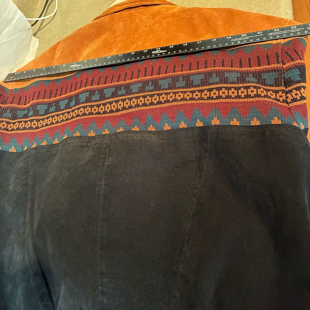 Vintage Aztec Color block Suede Jacket USA Faux Sherpa Trim Rancher *DISTRESSED - Picture 10 of 16